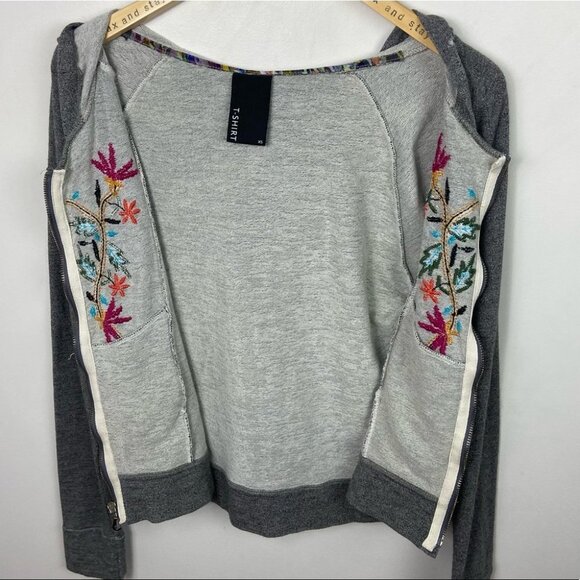 Anthropologie Dolan Embroidery Zip Hoodie Floral Sweatshirt Size XS Boho Sweater - Picture 5 of 10
